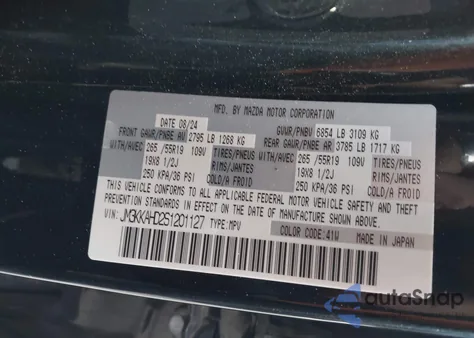 2025 Mazda Cx-90 3.3 Turbo Select Package from USA, damaged, VIN JM3KKAHD2S1201127